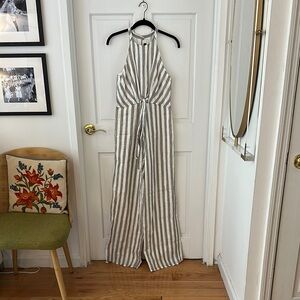 Striped Halter Jumpsuit in Gray and White